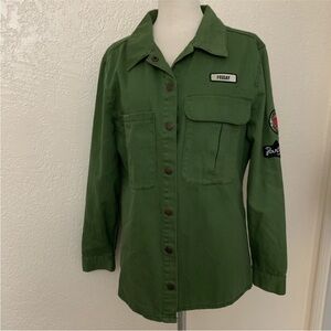 F21 Green Utility Jacket with Patches Size Medium